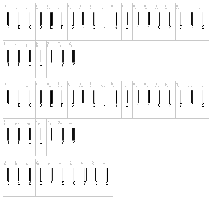 Barcode TFB font map